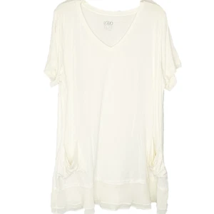 LOGO Lori Goldstein 2X Off White Cream V Neck Ruffle Hem Soft Stretch Tunic - Bild 1 von 15