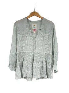 Johnny Was hellgrünes besticktes Swing-Top mit Knopfleiste Damen Large  - Bild 1 von 6