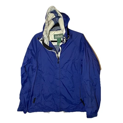 LL Bean Rain Jacket Womens M Stowaway Blue Zip Waterproof Hiking Hood Gore-Tex - Image 1 of 4