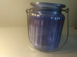 Vintage Kobaltblaues Glasgefäß / Kerzenhalter - mit Metallgriff - Top  - Bild 1 von 3