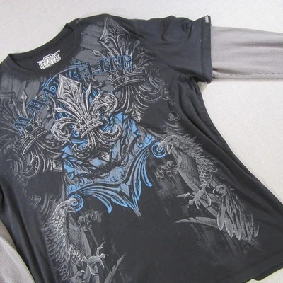 Camisa gráfica MMA Elite para hombre 2XL manga larga aspecto en capas negra azul flor de Foto 1 de 4