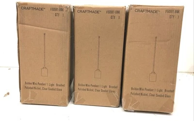 Лот из 3 Craftmade Bolden 1-светлый матовый никель мини подвеска прозрачный семена стекла - Изображение 1 из 3