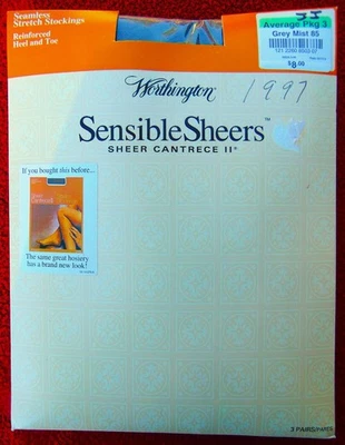 WORTHINGTON SENSIBLE SHEERS STRETCH~3 PARES DE MEDIAS~NIEBLA GRIS~TALLA: AVE.~JJ Foto 1 de 2