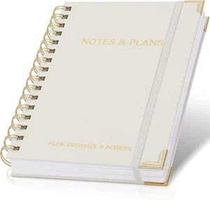 Undated Daily Planner with Hourly Schedule | A5 Ring-Bound, Beige Linen - Picture 1 of 15