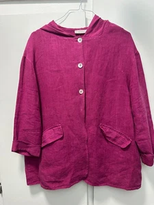 BRYN WALKER Women's Fuchsia Heavyweight Hooded Linen Jacket Sz. L - Picture 1 of 4