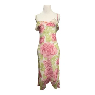 Vestido Floral Júnior Tamanho 5 Rosa Verde Páscoa Babado Macio Bainha de Mergulho de Alface Elegante - Imagem 1 de 4