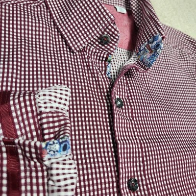 Robert Graham Shirt Men XL Tailored Slim Fit Gingham Check Red Skulls Flip Cuff - Image 1 of 4