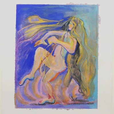 Funky Female Dancer Gouache Painting - Signed Illegibly - Image 1 of 4