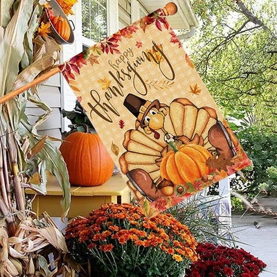 Erntedank Outdoor Banner mit Ahornblättern und Truthähne für Feste - Bild 1 von 4