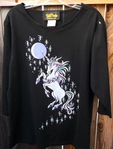 NWOT ๐ฆ๐ฅ BOB MACKIE Wearable Art ๐ฅ๐ฆ 3/4 Sleeve Embellished Unicorn Top M - Picture 1 of 3