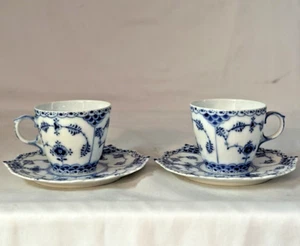 ROYAL COPENHAGEN PAIR OF BLUE FLUTED FULL LACE DEMITASSE CUPS & SAUCERS #1038 - Picture 1 of 16