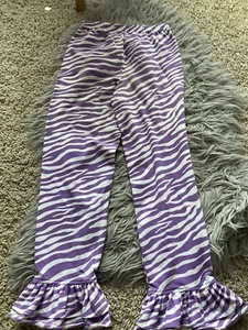 Kelly’s Kids Zebra Purple Striped Ruffle Pants Girls Size 10 - Picture 1 of 4