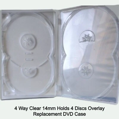 TTL MEDIA 1 x 4 Way Clear 14mm Spine Holds 4 Discs Amaray Empty Replacement DVD Case New