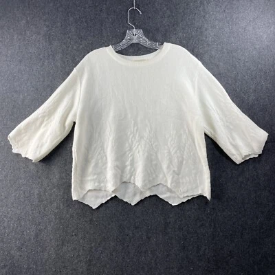 Suéter para mujer JOA extra pequeño marfil recortado manga 3/4 cuadrado bordado Foto 1 de 4