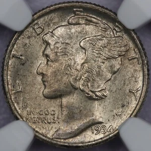 1934 10c Mercury Dime - NGC MS 64 - Picture 1 of 4