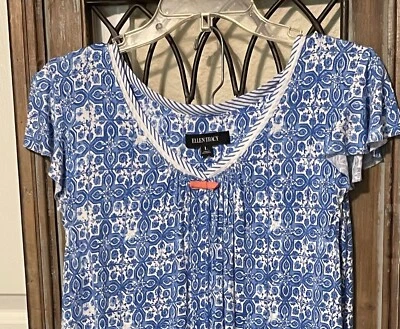 Conjunto de salón pijama capri de 2 piezas azul y blanco elástico Ellen Tracy para mujer talla L Foto 1 de 4