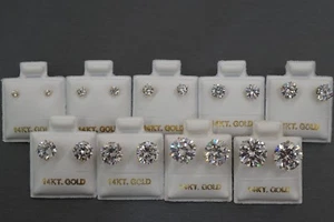 Pendientes de circonita cúbica de oro amarillo macizo de 14K de 2 mm - 10 mm con canasta para hombres mujeres niños. - Imagen 1 de 10