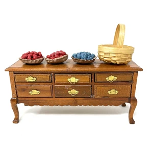 Miature Wood Dining Room Dollhouse Furniture Buffet 1:12 Scale Pies and Basket - Picture 1 of 12