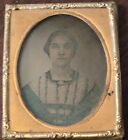 Woman Striped Dress Ambrotype Photograph American Ninth Plate 19th C