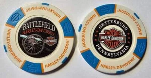 BATTLEFIELD HARLEY-DAVIDSON Gettysburg PA White/Aqua Full Color Poker Chip - Picture 1 of 3