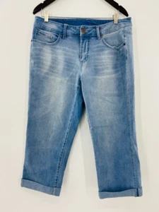 Time and Tru Damenjeans kurz geschnitten blau gestretch geflüstert Taschen Manschettensaum 14 - Bild 1 von 6