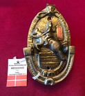NOS Small Danish Solid Brass Door Knocker FOX HUNT SCENE Man Horse Fox DENMARK 