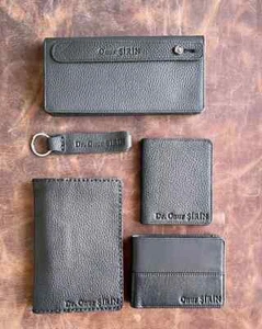 SET.2 Black Color, Wallets,Notebook, Keychain  Personal Leather Gift Set,Unisex - Picture 1 of 9