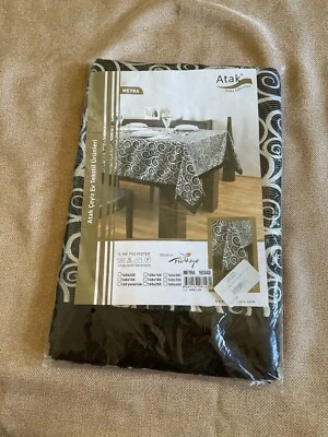 5’x13’ Polyester Black & Silver Table Cloth. Table Linen Polyester  - Image 1 of 4