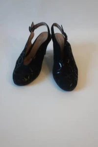 Womens Beautifeel Black Suede Embossed Round Toe Slingback Heels 36 US/6 * - Picture 1 of 13