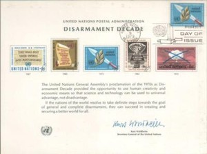 UN New York FDC 1st 227 disarmament disarmament Kurt WALDHEIM card 1973