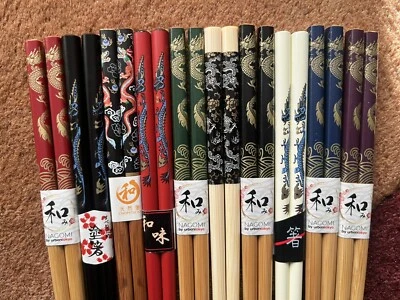 Awesome Wood Japanese Dragon Chopsticks W/ Free Handmade Colorful Silk Holder - Image 1 of 4