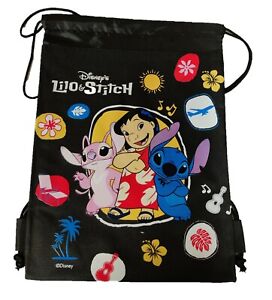 Black Disney Lilo Stitch Drawstring Backpack Sling Tote School Gym Bag 