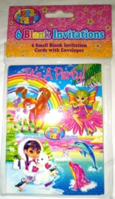 Lisa Frank 6 Blank Party Invitations Its A Party! Horses Dolphins Birthday Fairy - Image 1 of 2
