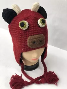 Hand Knitted Himalayan Wool Ski Beanie Trooper Funny Hat Made in NEPAL RED - Picture 1 of 3