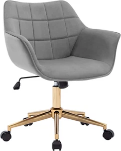 Modern Home Office Chair Velvet Desk Chair with Gold Metal Base with Mid Back Cu - Picture 1 of 8