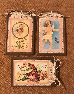 5 novos enfeites de madeira artesanais VALENTINE HangTags tigela enchimentos CONJUNTO-1R - Imagem 1 de 4