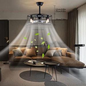 Enclosed Ceiling Fan Lights 3-speed Caged Chandelier Pendant Lamp Remote Control - Picture 1 of 12