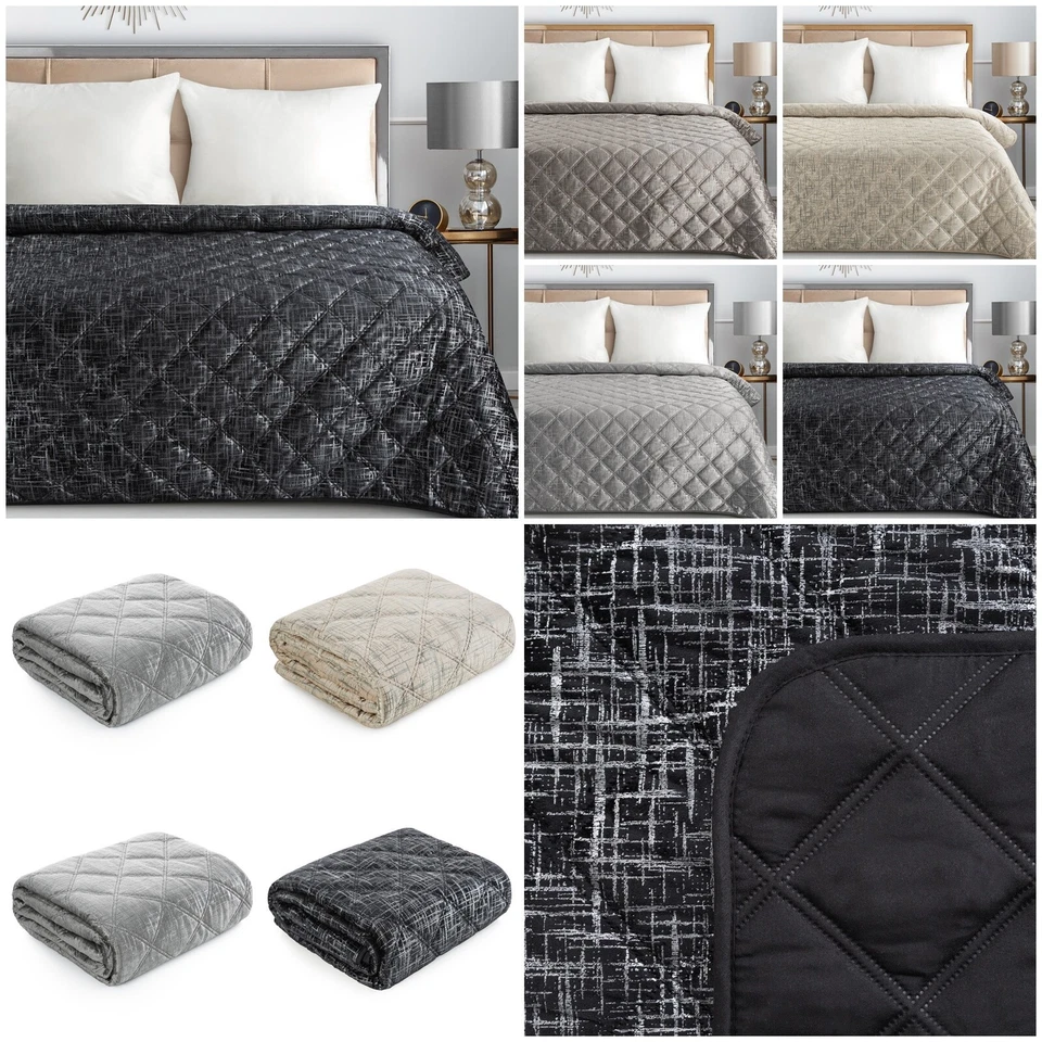 Luxus Bettüberwurf Steppdecke aus Velours für Doppelbett mit silbernen Details - Bild 1 von 1