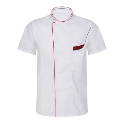 Mens Short Sleeve Chef Coat Jacket Patchwork Button Restaurant Kitchen Uniform - Image 1 of 2