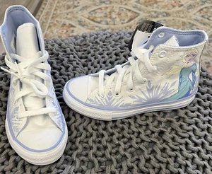 ZAPATOS ALTOS CONVERSE FROZEN ELSA 13 JÓVENES NUEVOS SIN CAJA BLANCOS - Imagen 1 de 11