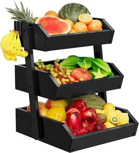 Fruit Basket Kitchen Counter Organizer Bamboo 3 Tier Fruit Bowl And Vegetable St - Picture 1 of 3