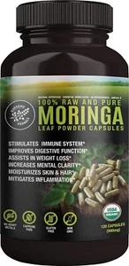 100% Raw and Pure Moringa Leaf Powder Capsules.Antioxidants and Omega 3, 500mg - Picture 1 of 7
