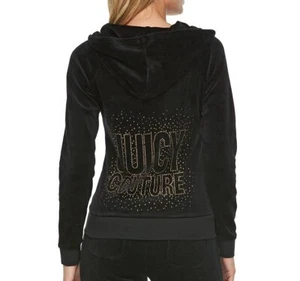 NWT Juicy Couture Velour Track Jacket Women's Size XL Full Zip Hoodie BLK BURST - Picture 1 of 6