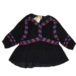 NUEVO CON ETIQUETAS Savanna Jane Para Mujer 1X Blusa Negra Bordada Manga 3/4 Fluida Boho ¡LINDA! - Imagen 1 de 7