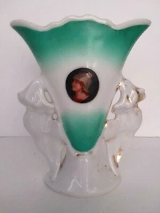 19th Century Old Paris Roman Soldier Portrait Porcelain Vase Green trim - Picture 1 of 5