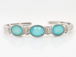 Judith Ripka Sterling Silver & Turquoise Doublet 3-Stone Bracelet - Picture 1 of 7