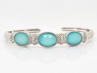 Judith Ripka Sterling Silver & Turquoise Doublet 3-Stone Bracelet - Image 1 of 4