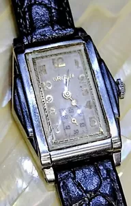 Vintage GRUEN 30er Jahre Herrenuhr mit Subsekunde & einzigartigem Art Deco Gehäuse Design - Gold - Bild 1 von 10