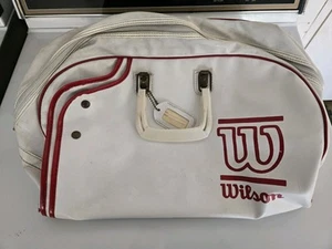 Vintage Wilson Tennis Bag White/Red Vinyl Racquet Storage Pocket - Picture 1 of 14