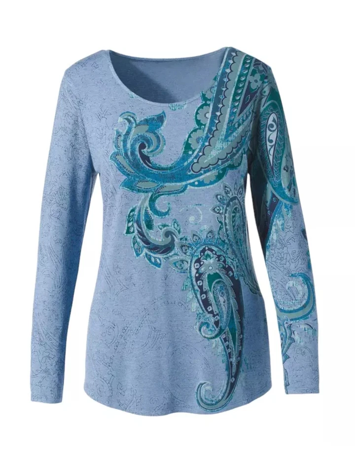 CHICOS COLORFUL STYLISH PAISLEY LONG SLEEVE - SIZE 2